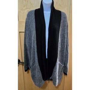 Cozy Oversized Shawl Collar Gray & Black Cardigan Sweater With Pockets For Women